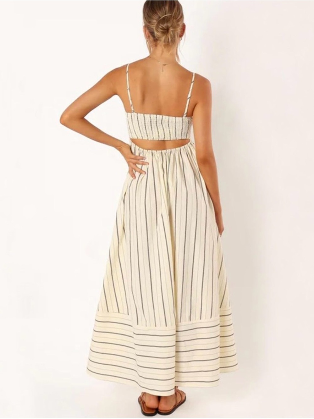 Amazon Striped Cream Maxi dress with Cutout Back